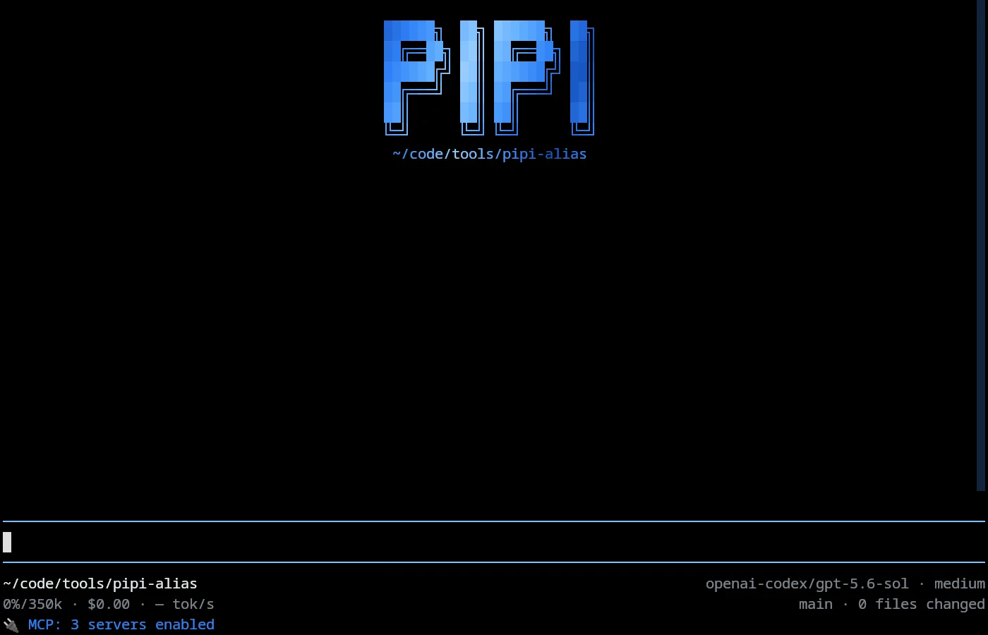 The main Pipi workspace with its command input and project status.